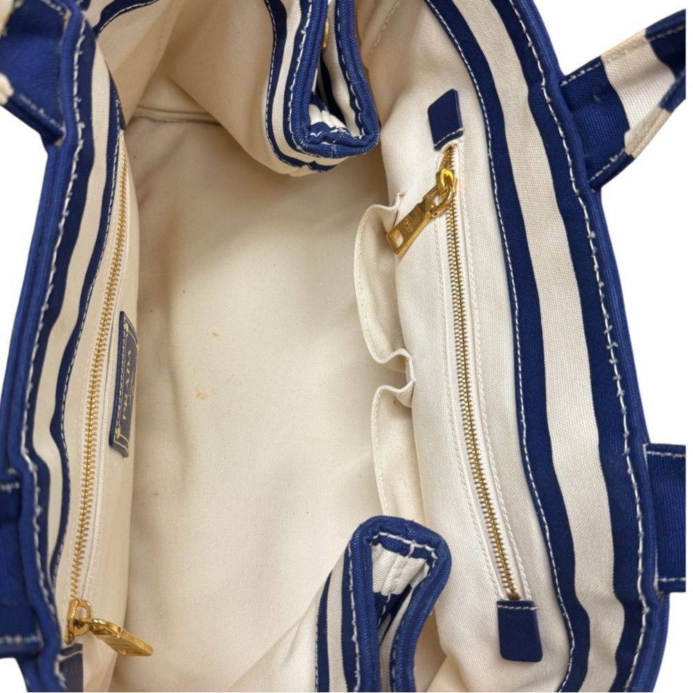 Prada Striped Blue & White Printed Canvas Large Canapa Tote Bag Auth - Picture 15 of 15